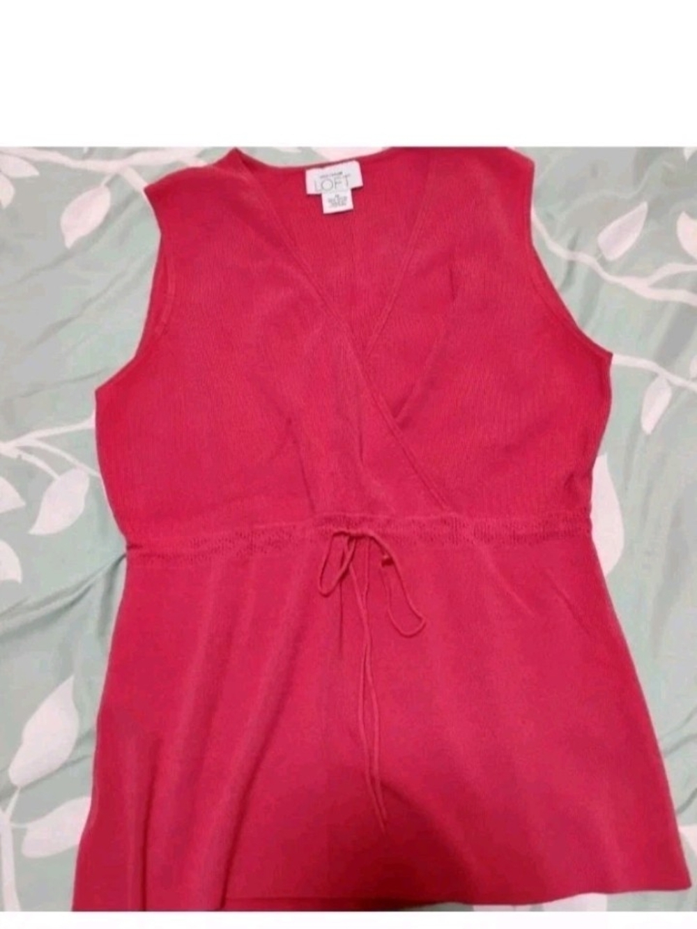 LOFT Pink-Red Sleeveless Wrap Tank with Waist Tie